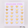 Groothandel set van 12 paar minimalistische gouden hart oorbellen van roestvrij staal - Groot (6.5mmx5.5mm)