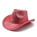 Sparkly bright pink western cowboy hat with sequin finish for festive parties and stages - M (56-58cm) / Pink
