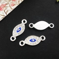 Connecteurs œil de démon en argent avec cristaux bleus pour création de bijoux - Argent Brillant - Connecteur Mauvais Œil - 22x8mm