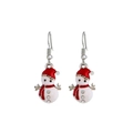 Christmas snowman drop earrings in red and white enamel with sparkling rhinestone accents - Snowman with Blue Scarf