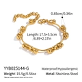 Macro detail of 18K gold plated stainless steel ball chain bracelet with product dimensions - Gold (YYB025144-G)