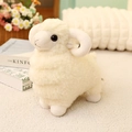 Cute cream white stuffed sheep plush toy with soft horns and curly faux fur - White