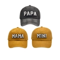 Set di cappellini da baseball famiglia nero e giallo con ricamo lettere PAPA MAMA MINI - Set Nero e Giallo