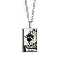 Silver stainless steel tarot card necklace featuring The Fool rectangular pendant - The Fool / Steel