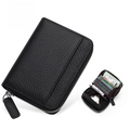 Black litchi leather accordion card holder with RFID protection and multiple slots - JP-6001 Style / Black