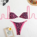 Pink leopard print bikini set with stylish bead details on a white plush background - S / Pink Leopard Print