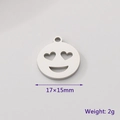 Silver stainless steel heart-eye smiley face charm pendant, 17x15mm DIY jewelry part - Heart Eyes Expression (KLJ7787-Z) / 17x15mm / Silver