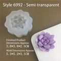 Detailed size view of succulent silicone mold and finished 3D plant resin piece - Model 6992 / Translucent