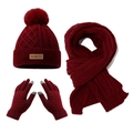 Set invernale in maglia rosso scuro con berretto, sciarpa e guanti touch per bambini - Borgogna