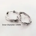 Minimalist S925 sterling silver hoop earrings with organic wavy texture and 15mm inner diameter - Inner Diameter 15mm / Platinum (Silver)