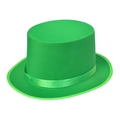 Bright green felt top hat with matching satin ribbon for St. Patrick's Day costumes - Knitted Fabric - Light Green