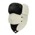 Cappello da aviatore invernale beige con fodera in pelliccia nera e maschera - Taglia unica / Cachi