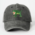 Detalle de gorra de béisbol de algodón lavado gris oscuro con bordado de dinosaurio - Talla única / Negro