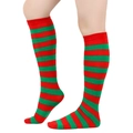 Detailed view of Christmas themed red and green striped knee high socks with knit texture - Straight Without Heel / Red And Green Wide Stripe