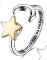 Adjustable spinner ring with gold star and silver moon plus I love you engraving - Adjustable Open / Rotating Gold Star (Engraved)