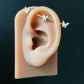 Golden butterfly industrial barbell piercing with white marquise zircon stones - Gold/Triple Full Zircon Butterflies