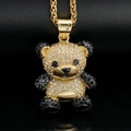 Collar colgante de panda hip hop dorado con brillantes diamantes de imitación - Negro + Dorado (Sin cadena)