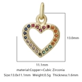 Golden heart-shaped copper pendant with cubic zirconia inlay and precise dimensions - Multicolor Zirconia Style 16 / Gold