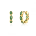 Macro shot of S925 hallmark on gold huggie earrings with marquise green crystals - Green Zirconia (Gold Plated)