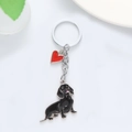 Creative metal keychain with black dachshund and red heart pendant for bags - Black Large Dachshund (Black Large Dachshund Heart)