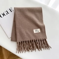 Brown thick wool scarf with fringe and minimalist brand label on white background - 20# Marled Khaki / Over 175cm