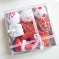 Set di addobbi natalizi rossi e bianchi in confezione regalo con lustrini e nastri - Set con Zirconia Rossa