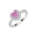 Anello in argento 925 con diamante rosa a cuore e alone di pietre bianche lucenti - Taglia US 6 / Zirconia Rosa