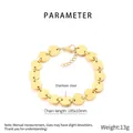 Detailed specs of gold stainless steel bracelet with 185x10mm round discs and 13g weight - 185x10mm / Gold