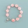 Cute pink cat paw beaded keychain charm with transparent beads and silver metal clasp - Pink Pearlescent Paw Style (B345-9)