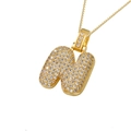 Iced out gold bubble letter N pendant necklace with shiny zircons on box chain - Gold N