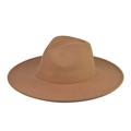 Klassieke kaki wollen vilten fedora hoed met brede rand en minimalistisch ontwerp - Volwassene 57-60cm / camel