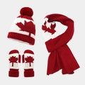 Set invernale in maglia con berretto sciarpa e guanti con motivi a foglia d'acero - Rosso e Bianco Foglia di Acero
