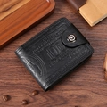 Men's black bifold leather wallet with vintage 100 dollar bill embossed pattern - Black