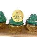 Golden mirror acrylic Merry Christmas cupcake topper with laser engraved tree and stars - Gold Bell Style / Gold