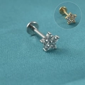 Bloemvormige labret piercing van chirurgisch staal met zirkoon in zilver en goud - Stijl D (Bloem met vijf bladeren) / 1.2x8mm / Zilver