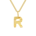 Golden stainless steel letter R pendant necklace with radiant textured finish - Letter R / Gold