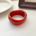 Polished red resin wide bangle with natural texture in a minimalist retro style - Red with White Silk