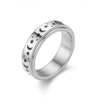 Titanium spinner ring with moon and star relief, rotating anti-stress jewelry for anxiety - US 5 / Silver Dotted Moon Star Rotating Ring