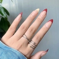 Matte almond-shaped French press-on nails with nude base and deep red tips - Matte French Multi-Color (Y-93) / Glue Type