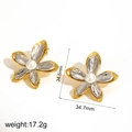 Two-tone titanium steel flower earrings with pearls and dimensions 34.5mm x 34.7mm - Pearl Center Double-layer Flower Earrings (TE60126-M)