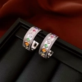 Silver hoop earrings with colorful enamel clover patterns and sparkling micro-diamonds - 52# Colorful - Enamel Clover Ear Cuff (Silver Earring Post)