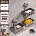 3-piece gunmetal suction cup soap dish set with wall-mounted space aluminum drainage racks - Suction Cup Single Layer Soap Dish-3 Pack-Gunmetal Grey
