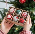 Set de 6 bolas de Navidad de fieltro gris con motivos festivos clásicos rojos y verdes - Estilo de Patrón Nórdico Gris (Estilo D) / 6 Piezas/Juego