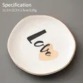 Irregular white ceramic jewelry dish with gold rim and Love heart print, 11.5cm size - 11.5cm Irregular Plate-LOVE2