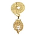 Hip hop gold plated stainless steel wolf head pendant necklace with clear zircon stone - Wolf Head Zircon + Gold Cuban Chain