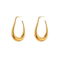 Polished gold-plated stainless steel chunky C-shaped hoop earrings with a teardrop design - Hollow Curved Large Hook Earrings - Gold