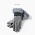 Winter thermal grey gloves for women with faux fur cuffs and touchscreen fingers - DY50 Series-Plush Wrist Style / Gray