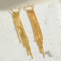 Detail of 14K gold plated crescent moon earrings with long hanging snake chain tassels - Long Chain Stud Earrings (ES2367-6)