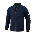Classic dark blue bomber jacket with metallic zipper and functional sleeve pocket - M / Navy Blue