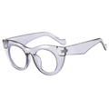 Modische Cat-Eye-Sonnenbrille mit transparentem Rundrahmen und Blaulichtfilter-Gläsern - Hellgrauer Rahmen Anti-Blaulicht-Klarglas